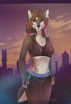  anthro breasts canine cloud felicia_cat female headphones looking_at_viewer mammal outside smile solo standing 