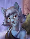  anthro bare_shoulder clothed clothing felicia_cat feline female fur hair looking_at_viewer mammal smile solo teeth waterfall 
