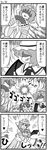  4koma comic fairy_maid flandre_scarlet flying_sweatdrops greyscale heart hug lightning monochrome multiple_girls remilia_scarlet saigyouji_yuyuko shaded_face sweat sweatdrop touhou translation_request xiaolong_(touhoufuhai) 