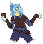  carey_fangbattle clothed clothing dragonborn fangs female fingerless_gloves flat_colors fully_clothed gloves holding_object maim scalie sharp_teeth signature smile solo standing teeth tentacle_hair tentacles the_adventure_zone wallet 