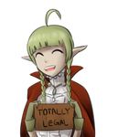  animal_humanoid braided_hair cape clothed clothing dragon dragon_humanoid eyes_closed female fire_emblem fire_emblem_awakening fully_clothed green_hair hair holding_object holding_sign humanoid manakete nah_(fire_emblem) nintendo open_mouth pointy_ears sign solo standing thundragon video_games 