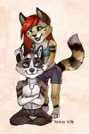 anthro canine chibi clothed clothing duo felicia_cat feline female fur hair male mammal open_mouth sitting smile standing 