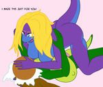  anthro ashley_brooks big_breasts breasts female food huge_breasts lizard nude pie reptile samantha_brooks sarcolopter scalie simple_background 
