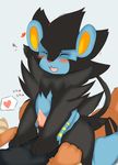  alternate_version_available animal_genitalia arcanine balls bush canine duo erection eyes_closed faceless_male looking_pleasured luxray male male/male mammal motion_line nekonade nintendo on_lap paws penis pok&eacute;mon precum s&lt;3 semi-anthro sheath video_games 