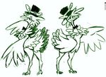  anthro avian beak bird bow_tie breasts chicken cleavage clothed clothing eyelashes feathers female green_and_white hat minus8 monochrome smile solo talons top_hat 
