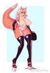  anthro big_breasts breasts canine female fox hair infinitesimal licking licking_lips mammal mostly_nude multicolored_hair nipples pussy solo tongue tongue_out 