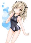  ass_visible_through_thighs black_swimsuit breasts brown_eyes brown_hair cowboy_shot girls_und_panzer hairband highres langley1000 light_brown_hair long_hair looking_at_viewer md5_mismatch school_swimsuit shimada_arisu shiny shiny_clothes side_ponytail small_breasts smile solo swimsuit 