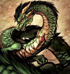  black_hair dragon eastern_dragon feral green_scales hair horn open_mouth scales shalinka smile solo 