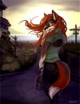  anthro black_nose blue_eyes canine clothed clothing day detailed_background female fox fur hair mammal open_mouth outside shalinka sky smile solo 