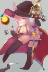  1girl blue_eyes boots fox furry hat kyuuri short_hair solo white_hair witch_hat 