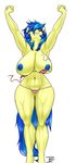  2016 abs anthro areola blue_hair breasts clothing equine fan_character female hair horse infernal-beggar mammal muscular muscular_female my_little_pony nipples one_eye_closed pony pose silvia_windmane stretching wardrobe_malfunction 