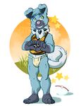  &lt;3 2017 alternate_color anthro anthrofied canine clothing cub feet front_view fundoshi hand_heart humanoid_feet japanese_clothing looking_at_viewer male mammal nintendo plantigrade pok&eacute;ball pok&eacute;mon rockruff shiny_pok&eacute;mon signature smile solo tonio_(artist) underwear vest video_games young 