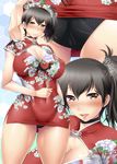  alternate_costume ass ayato black_hair black_panties blush breasts brown_eyes cameltoe china_dress chinese_clothes choker cleavage covered_navel covered_nipples dress floral_print highres huge_breasts kaga_(kantai_collection) kantai_collection looking_at_viewer open_mouth panties side_ponytail solo underwear 