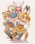  :3 :d :o alpaca_ears alpaca_suri_(kemono_friends) animal_ears bare_shoulders blonde_hair blue_eyes bow bowtie breasts cat_ears choo_choo_train closed_eyes elbow_gloves eyebrows_visible_through_hair fingerless_gloves frilled_swimsuit frills fur_collar gloves gradient_hair hair_over_one_eye hands_on_hips head_wings hondarai horizontal_pupils jaguar_(kemono_friends) jaguar_ears japanese_crested_ibis_(kemono_friends) jitome kemono_friends looking_at_viewer medium_breasts multicolored_hair multiple_girls open_mouth otter_ears otter_tail serval_(kemono_friends) serval_ears serval_print serval_tail shoes short_hair skirt sleeveless small-clawed_otter_(kemono_friends) smile swimsuit tail thighhighs wings yellow_eyes 