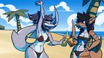  anthro beach bikini black_hair breasts cleavage clothed clothing duo female fish grin hair happy marine muscular muscular_female open_mouth seaside shark skimpy smile swimsuit under_boob unknown_artist xaenyth_(character) 