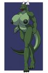  2017 anthro big_breasts breasts dragon female green_scales horn invalid_tag lips looking_at_viewer navel nipples nolollygagging_(artist) nude pussy scales scalie smile solo 