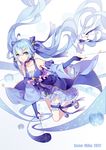  blue_eyes blue_hair bunny detached_sleeves dress duoruimi_fasuo elbow_gloves fingerless_gloves floating_hair gloves hatsune_miku long_hair looking_at_viewer one_eye_closed star_night_snow_(vocaloid) twintails very_long_hair vocaloid wand yuki_miku yukine_(vocaloid) 