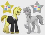  clothing cutie_mark equine fan_character father fur gold_hair golden_age_(character) grey_fur hair horse iwbitu looking_at_viewer male mammal my_little_pony orange_eyes parent purple_eyes silver_age_(character) silver_hair smile son yellow_fur 