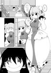  =_= blush blush_stickers box comic donation_box greyscale hakurei_reimu hakurei_shrine highres himeneko ibaraki_kasen monochrome multiple_girls stairs sweat touhou translated 