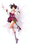  ahri alternate_costume alternate_hairstyle animal_ears bangs black_hair breasts cleavage collarbone dynasty_ahri facial_mark fox_ears fox_tail hair_bun hair_ornament hair_stick highres korean_clothes large_breasts league_of_legends long_sleeves multiple_tails short_hair simple_background smile solo tail whisker_markings white_background yellow_eyes 