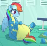  blush clothing cuddlehooves diaper embarrassed equine female friendship_is_magic hair locker_room mammal multicolored_hair multicolored_tail my_little_pony pegasus pink_eyes rainbow_dash_(mlp) rainbow_hair rainbow_tail solo uniform wings 