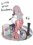  alternate_costume bag bespectacled bicycle casual cruiser_bicycle glasses ground_vehicle hair_over_one_eye high_heels highres kengo little_witch_academia long_hair long_skirt looking_back mushroom pale_skin shopping_bag sign skirt solo sucy_manbavaran 