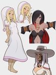  3girls black_hair blonde_hair blue_eyes breasts character_request crow_(gravity_daze) dark_skin gravity_daze hat kitten_(gravity_daze) multiple_girls pajamas red_eyes splashbrush yawn 