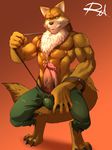  abs anthro barefoot bulge canine claws clothed clothing cum cum_on_penis dragon_ball dragon_ball_super dragon_ball_z erection fur lavenda_(dragon_ball_super) looking_at_viewer male mammal manly muscular orgasm pants pecs penis reclamon sharp_claws sharp_teeth solo teeth thick_penis toe_claws vein veiny_penis wolf 