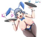  1girl arajin_(arazinz) areolae banpresto blue_eyes blush braid breasts breasts_outside bunny_ears bunnysuit curvy female grey_hair groin huge_breasts looking_at_viewer matching_hair/eyes navel nipples open_mouth puffy_nipples seolla_schweizer short_hair simple_background solo standing super_robot_wars super_robot_wars_original_generation thigh_gap wardrobe_malfunction white_background wide_hips 