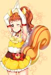  ;) animal_ears arisugawa_himari armpits bow cherry choker cure_custard dress elbow_gloves food food_themed_hair_ornament fruit gloves hair_ornament hands_together kamishiro_ryuu kirakira_precure_a_la_mode long_hair looking_at_viewer magical_girl one_eye_closed ponytail precure red_bow red_choker red_eyes red_hair smile solo squirrel_ears squirrel_tail tail yellow_dress 