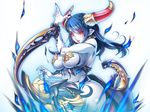  1girl armor blue_skin breasts f.s. horns large_breasts nail_polish solo 