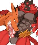  balls charizard cum cum_in_mouth cum_inside dragon feline fur incineroar male male/male mammal muscular muscular_male nintendo nuroi oral oral_penetration pecs penetration penis pok&eacute;mon video_games 