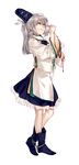  full_body hat hug_(yourhug) japanese_clothes kariginu mononobe_no_futo ponytail shoes silver_eyes silver_hair simple_background skirt solo standing string string_phone tate_eboshi touhou white_background wide_sleeves 