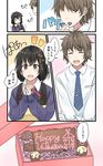  1boy 1girl ai_ai_gasa apron chocolate comic engrish hands_together kanna_(niichi) naoto_(niichi) necktie niichi_(komorebi-palette) open_mouth original ranguage reverse_translation school_uniform smile translated valentine 