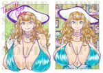  1girl artist_request ass blonde_hair breasts cleavage galko gigantic_breasts green_eyes gyaru-ko hat huge_breasts looking_at_viewer necklace oshiete!_galko-chan oshiete!_gyaru-ko-chan 