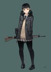  absurdres battle_rifle black_eyes full_body grey_background gun h&amp;k_g3 highres holding holding_weapon jacket karamas looking_at_viewer magazine_(weapon) original pantyhose rifle simple_background solo twintails weapon 