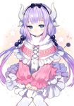  apring bad_id bad_pixiv_id banned_artist blue_eyes blush dragon_horns dragon_tail frilled_skirt frills hairband horns kanna_kamui kobayashi-san_chi_no_maidragon lavender_hair long_hair skirt solo tail thighhighs twintails white_legwear white_skirt 