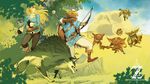  1girl arrow blonde_hair bokoblin bow_(weapon) club grass leaf link link_(wolf) metalhanzo monster pointy_ears princess_zelda rock shield sword the_legend_of_zelda the_legend_of_zelda:_breath_of_the_wild tree weapon wolf 