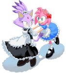 3i8akira amy_rose blaze_the_cat blush clothing domestic_cat duo eulipotyphlan felid feline felis female forehead_gem fur gem green_eyes hedgehog hi_res maid_apron maid_headdress maid_uniform mammal pink_body pink_fur purple_body purple_fur sega sonic_the_hedgehog_(series) uniform yellow_eyes