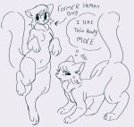  big_butt blush breasts butt domestic_cat featureless_breasts featureless_crotch felid feline felis female hi_res mammal navel raised_tail semi-anthro simple_background sketch solo suggestive tail wide_hips wolfertinger 