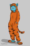  2024 anthro cartoon_network clothing domestic_cat felid feline felis female female_anthro fur hi_res humanoid kigurumi looking_at_another mammal nicole_watterson onesie simple_background solo solo_focus stripes tail the_amazing_world_of_gumball vylfgor 