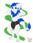  2024 abuniverse ageplay anthro blue_body blue_eyes blue_fur blue_sclera bunnyhopps bunnyhopps_(diaper) clean_diaper clothed clothing diaper diaper_only fur hi_res horn infantilism lunathecute male no_pupils pseudo_hair roleplay signature snubby solo suggestive_pose topless wickerbeast 