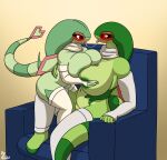  anthro areola bedroom_eyes big_breasts blush bodily_fluids breast_squish breasts claws clothing daughter_(lore) duo el_zeta estela_(el_zeta) female female/female flygon footwear furniture generation_3_pokemon green_areola green_body green_nipples hand_on_back hand_on_breast hi_res mother_(lore) mother_and_child_(lore) mother_and_daughter_(lore) narrowed_eyes nintendo nipples nude parent_(lore) parent_and_child_(lore) parent_and_daughter_(lore) pokemon pokemon_(species) red_eyes saliva saliva_string seductive size_difference socks sofa squish tongue tongue_out vanessa_(el_zeta) wings 