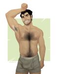  1boy absurdres alternate_body_hair alternate_body_size alternate_facial_hair armpit_hair armpits avatar_legends bara beard_stubble belly black_hair bolin boxers bulge come_hither cowboy_shot facial_hair green_eyes green_male_underwear hairy highres large_pectorals looking_at_viewer lum4rten_crimes male_focus male_underwear muscular muscular_male navel navel_hair nipples pectorals plump precum precum_through_clothes presenting_armpit seductive_smile short_hair smile solo sparse_arm_hair standing stomach stubble the_legend_of_korra thick_chest_hair thick_eyebrows thick_leg_hair thick_navel_hair topless_male underwear very_hairy 