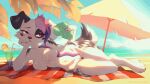 16:9 2024 animated anthro areola beach beach_umbrella beverage black_body black_fur breast_jiggle breasts canid canine canis container cup domestic_dog drinking_glass drinking_straw fanning fanning_self feet female fingers freeedon fur genitals glass glass_container glass_cup hair hi_res holding_object jiggling lying mammal multicolored_body multicolored_fur multicolored_hair nipples nude on_side parasol purple_eyes pussy short_playtime solo tail tail_motion tailwag toes towel two_tone_body two_tone_fur white_body white_fur widescreen zoey_(zoeydogy)