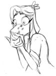  2024 anthro bianca_(bybuckett) black_and_white bybuckett cavemanon_studios covering covering_mouth dinosaur eyelashes fan_character female fingers hair low_res monochrome open_mouth reptile scalie short_hair sketch snoot_game snout solo 