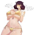  1girl absurdres bikini breasts cupperexe female_pubic_hair highres kawakami_sadayo large_breasts persona persona_5 pubic_hair shiny_skin shirt solo standing swimsuit thighs whistle whistle_around_neck 