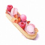  artist_name berry food food_focus fruit lisazhou_art macaron no_humans original painting_(medium) pastry raspberry simple_background traditional_media watercolor_(medium) white_background 