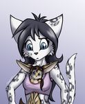  2017 anthro black_hair black_nose blue_eyes breasts canine clothing feline fennec fox gradient_background grey_hair hair kia_mika leopard mammal mancoin playfennec shirt simple_background size_difference snow_leopard tank_top 