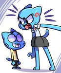  2017 angry anthro barefoot blue_fur cartoon_network cat clothing digital_media_(artwork) eyelashes feline flutteringpie fur gumball_watterson looking_down looking_up mammal mother nervous nervous_sweat nicole_watterson open_mouth parent shirt simple_background size_difference skirt son the_amazing_world_of_gumball tongue whiskers 